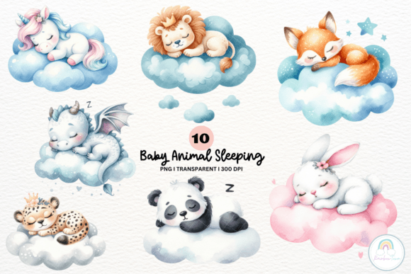Adorable Baby Animal Sleeping Sublimation Clipart for Crafts