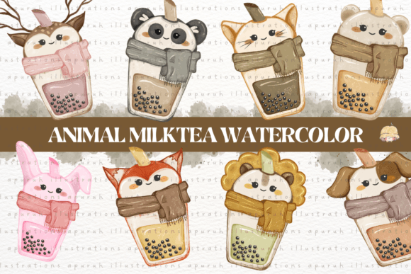 Adorable Kawaii Designs: Bubble Tea Cup with Cute Animal Faces