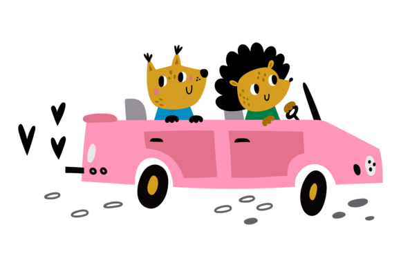 Exploring the Charm of the Lovely Animal Couple Traveling in Car Font