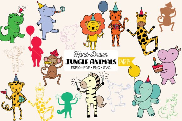 Jungle Animal Birthday Characters Color: A Wild Collection of Hand-Drawn Party Doodles